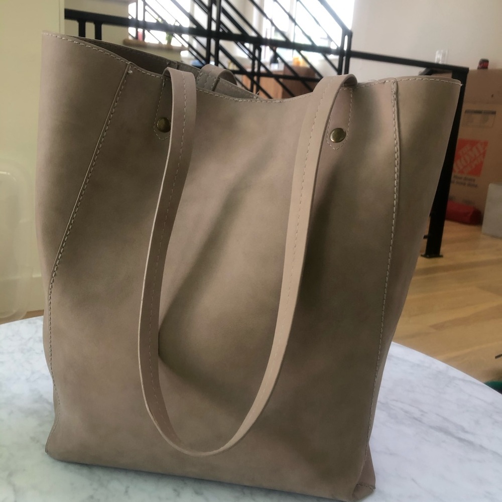 Beige suede travel tote